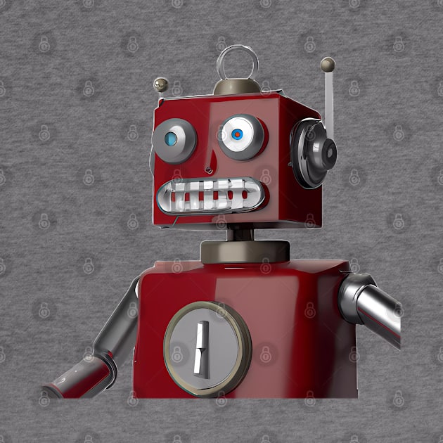 Red wide-eyed robot with grin by The Universal Saint